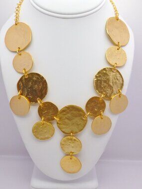 Kenneth Jay Lane Moroccan Magic Necklace Coin Bib Gold Plate Signed New in Box